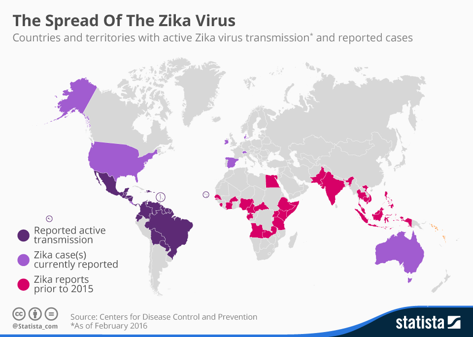 La diffusion du virus Zika à travers le monde.